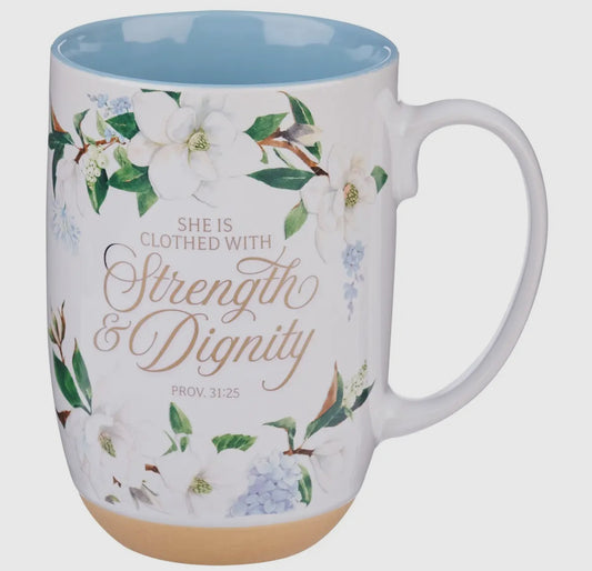 Mug Blue Floral Strength &
Dignity Prov. 31:25