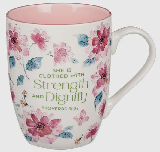 Mug Pink Floral Strength &
Dignity Prov. 31:25